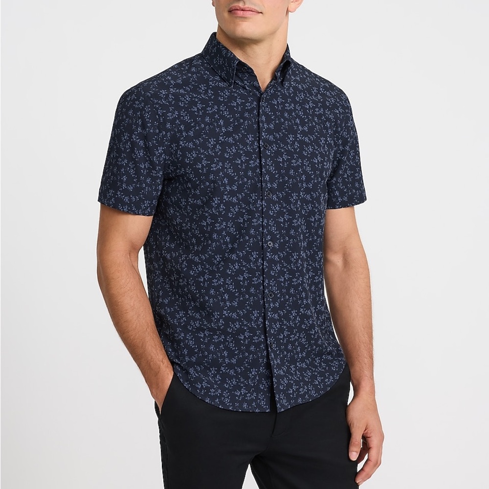 Express Navy Botanical Print Shirt